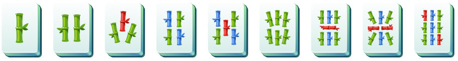 Mahjong Solitaire bamboo tiles in order from 1 to 9
